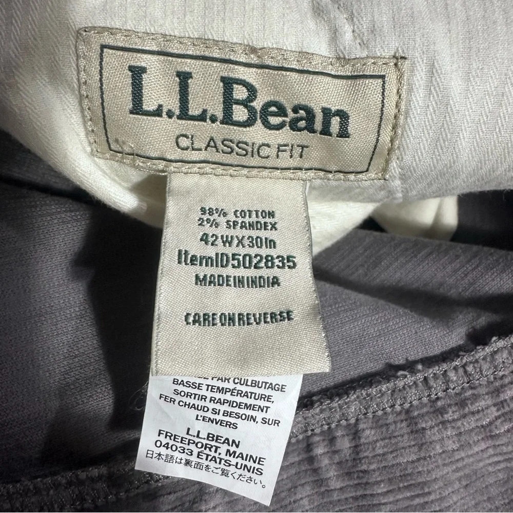 L.L. Bean grey corduroy Classic Fit pants men’s 42 x 30